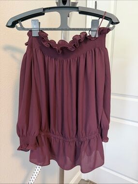 Chelsea28 Off-Shoulder Smocked Top in Wine